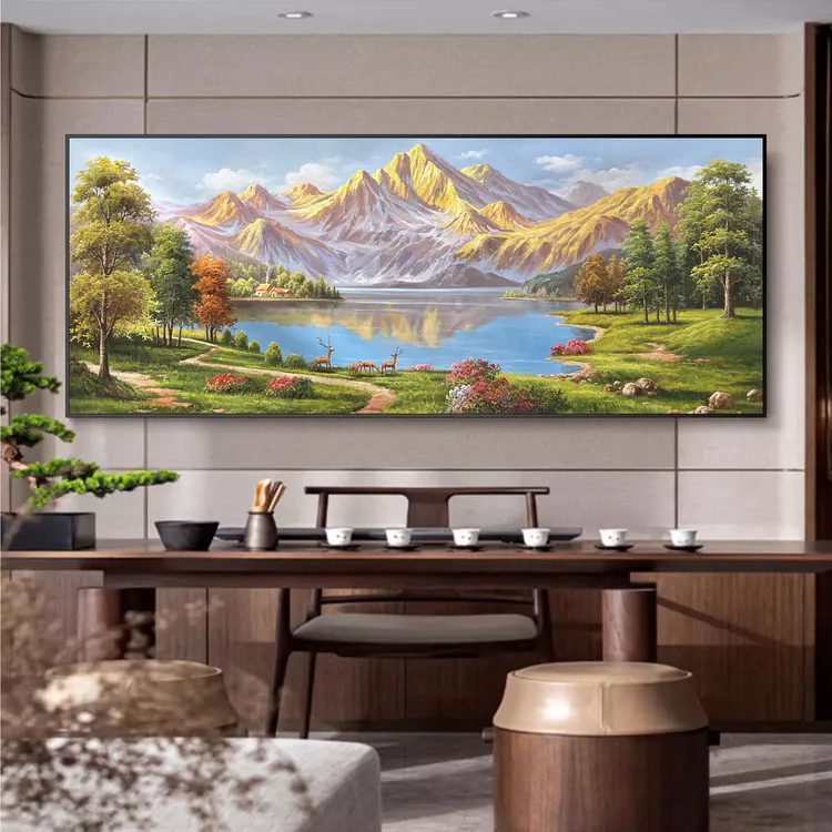《日照金山》高级感客厅挂画立体油画靠山图高档大气办公室装饰画