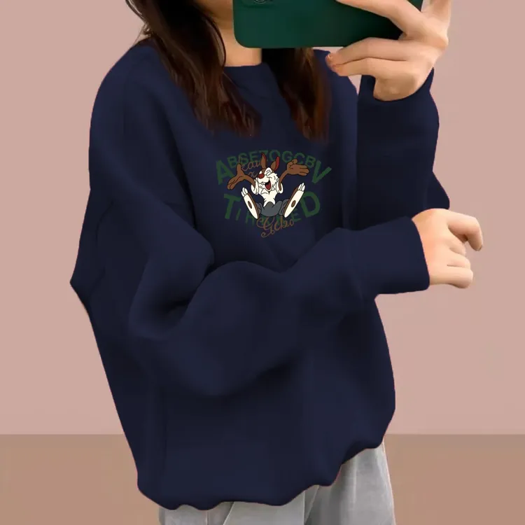 卫衣女秋冬加绒宽松显瘦胖mm长袖外穿圆领套头休闲百搭加厚上衣女