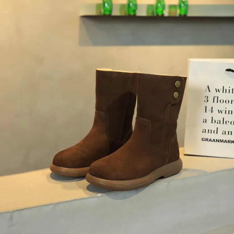 高质量靴子中筒靴马丁靴女灰色雪地靴棉鞋冬天防滑防水有大码41