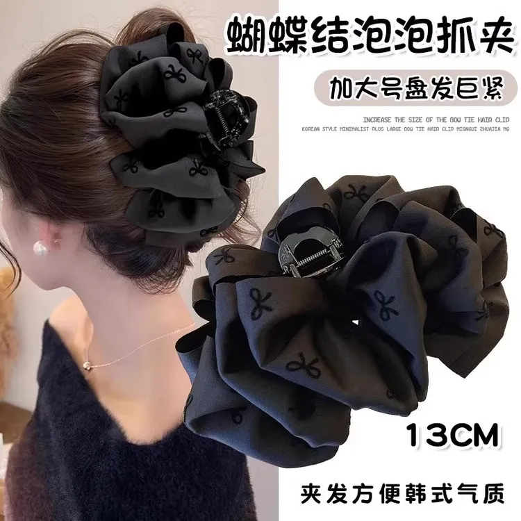新款蝴蝶结泡泡抓夹女后脑勺发量多大号鲨鱼夹头发盘发发夹头饰