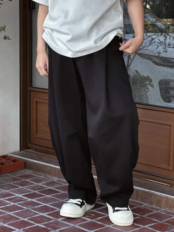 #韩国大叔&「本季主推」重磅360g双褶打杆弯刀裤男女情侣高街裤子
