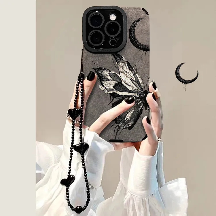 月亮蝴蝶适用于苹果15华为vivo/oppo小米iPhone16pro翻毛皮手机壳