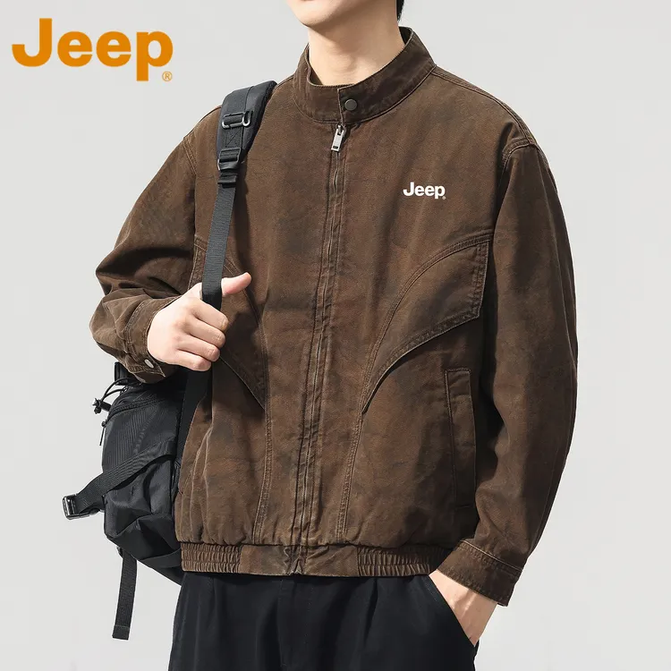 JEEP吉普哈灵顿夹克男款春秋季美式重磅纯棉外套宽松休闲立领上衣