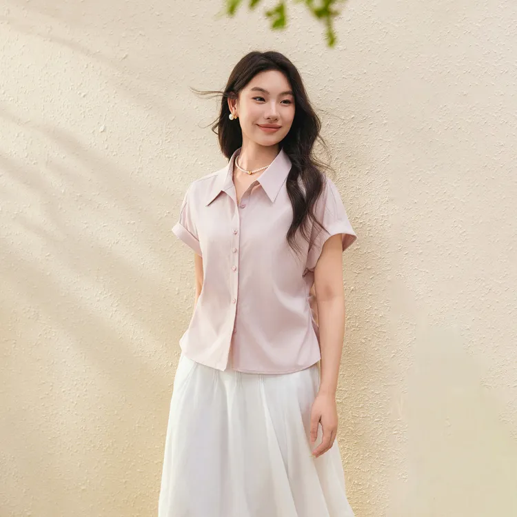 【轻氧夏日】纤莉秀E大码女装欧若风竹节肌理棉混纺软薄衬衫QK1267