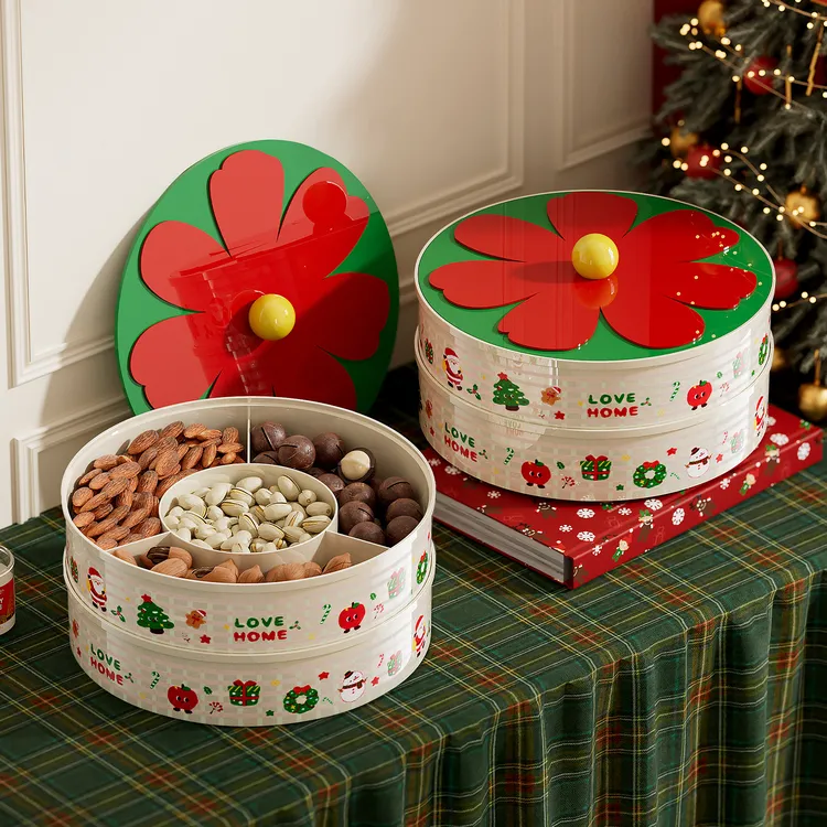 橱明星圣诞果盘家用分格糖果盒带盖大容量干果盒坚果零食收纳盒