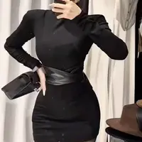 大码黑色气质长袖短裙新款性感百搭显瘦高领包臀裙收腰连衣裙7023