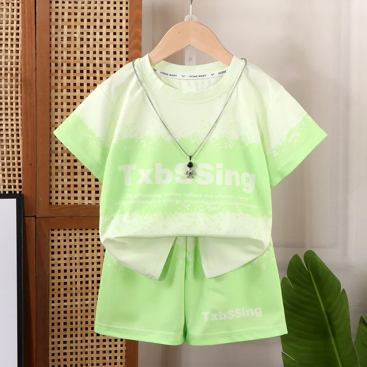 男童套装短袖跑步运动服速干衣男女童夏季T恤短裤童装两件套儿童