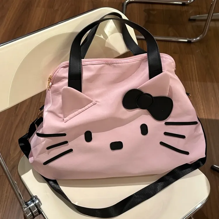 2025新款粉色猫咪手提单肩包女大容量运动健身旅游行李托特斜挎包