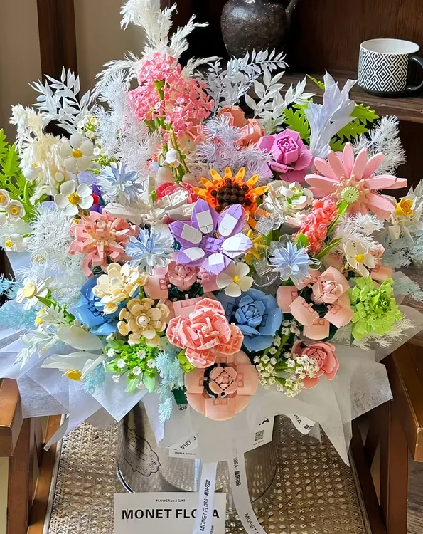 积木花束拼装玫瑰向日葵永生花女孩女生DIY插花桌面摆件生日礼物