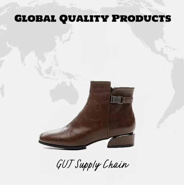 新款真皮短靴粗跟女秋季加绒高跟气质时尚休闲百搭软底女士6092新