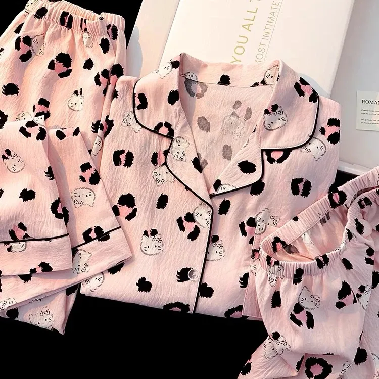 【短袖云朵细绵纱】睡衣女士夏季短袖长裤卡通薄款大码可外穿家居服