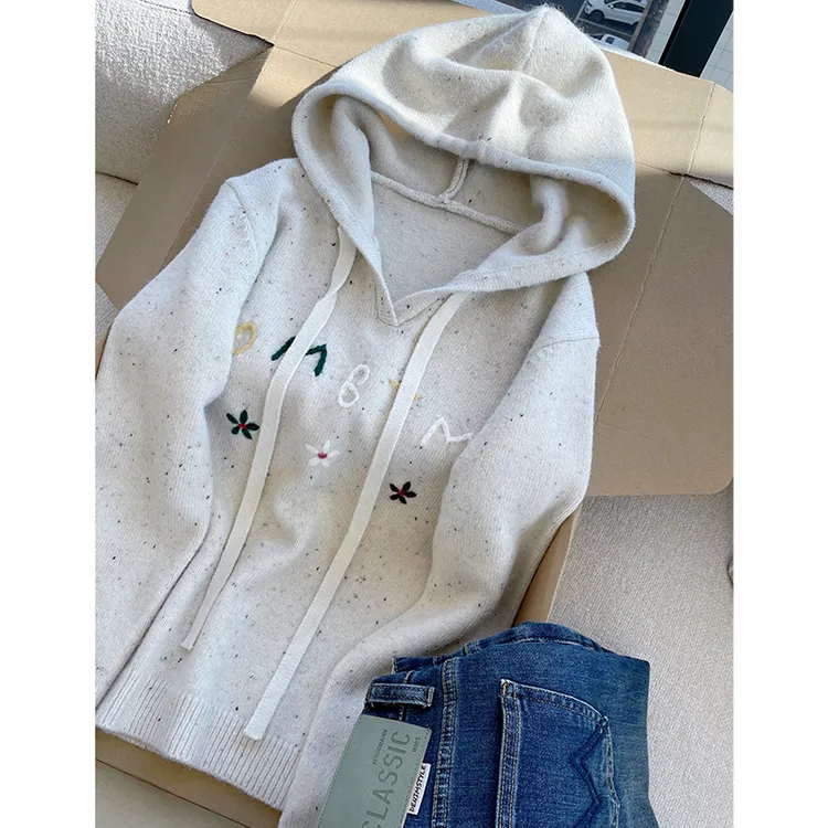 【丹姐家~字母刺绣~】韩系连帽针织套头毛衣