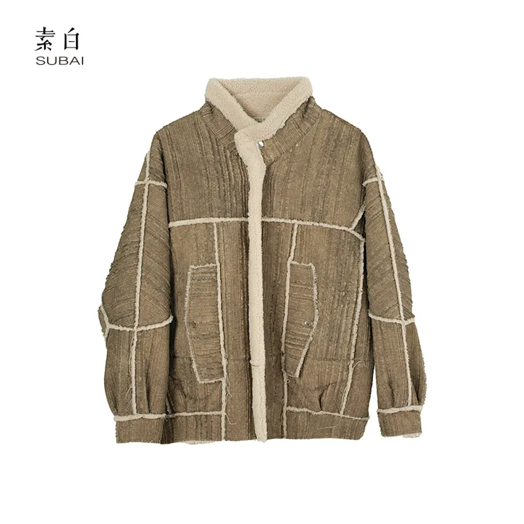 素白加绒复古【巴恩】T02101百搭厚实保暖工装感摇粒绒加厚外套