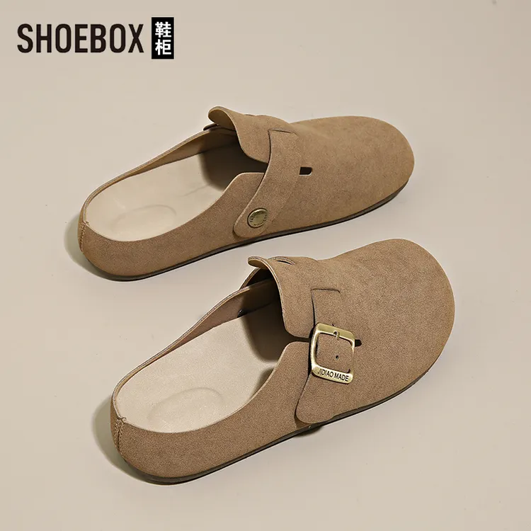 SHOEBOX鞋柜厚底半拖勃肯鞋女2025新款夏季一脚蹬豆豆鞋孕妇鞋