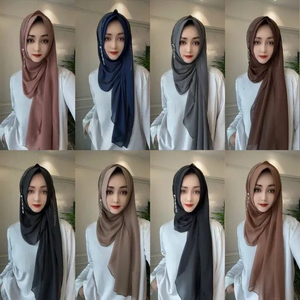 AR圆口烫钻方块链条套头绕巾（配盒针）