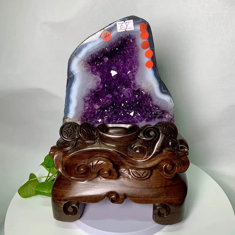 冰珂晶石巴西乌拉圭好运天然紫水晶洞摆件玛瑙边原矿原皮转运钱袋