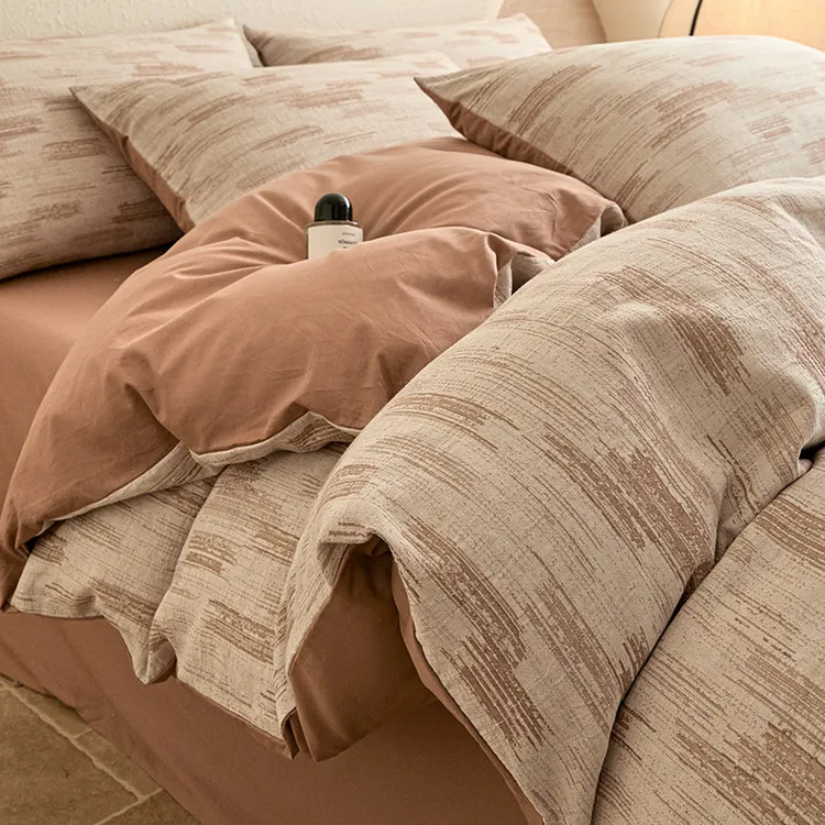 轻奢全棉床上四件套纯棉家用提花三层纱床单被套床笠款床品三件套