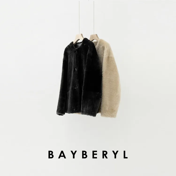 BAYBERYL老贝圣都*圆领单排扣密实厚一体时尚冬皮衣PY5L2642-1/3