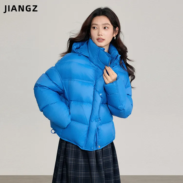 江洲【幸蓝】秋冬新款面包棉服加厚保暖宽松百搭短款可脱卸连帽外套