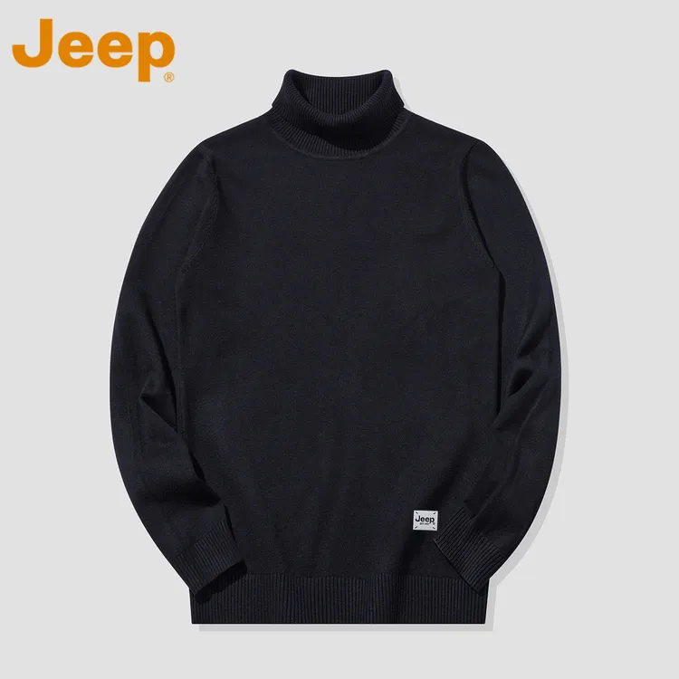 JEEP吉普双抗纳米绒高领毛衣男款秋冬季高端黑色套头打底针织衫男