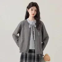 【贝蒂】胖mm2025初秋女百搭灰色学院风针织百搭长袖开衫