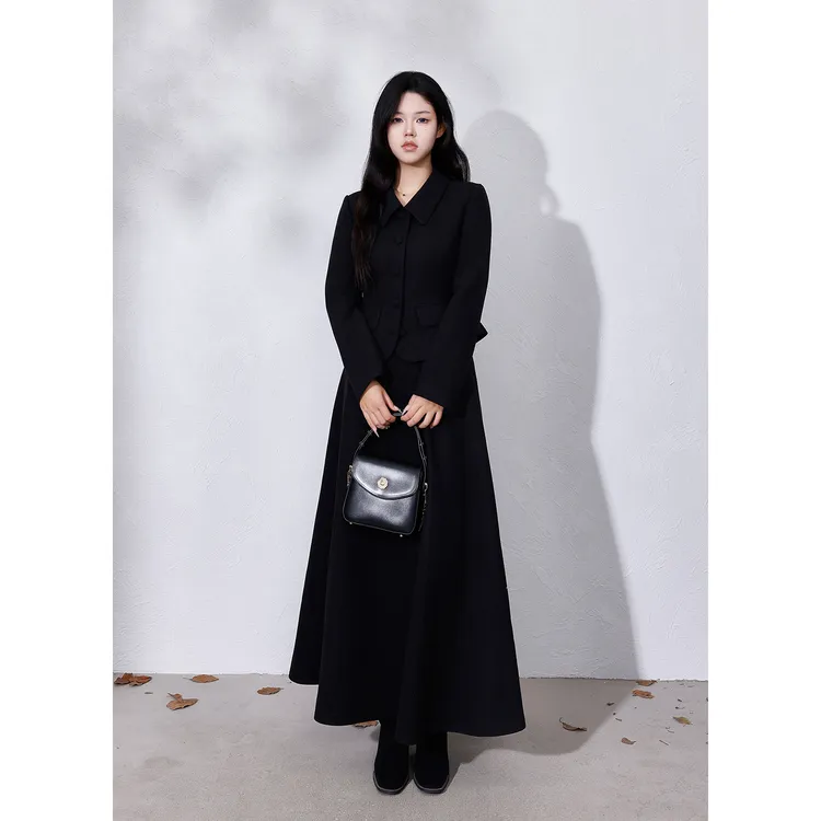 LX【赫本画报】蛋妹大码女装微胖m冬季显瘦优雅气质两件套装DM33879