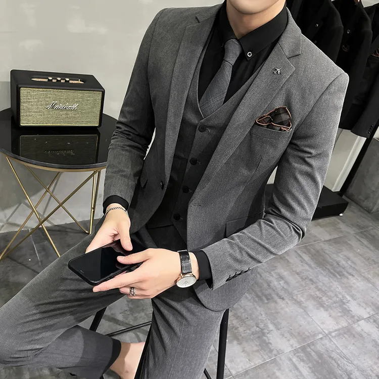 二件套西装男秋季西服韩版商务休闲外套男士修身两件套小西装套装