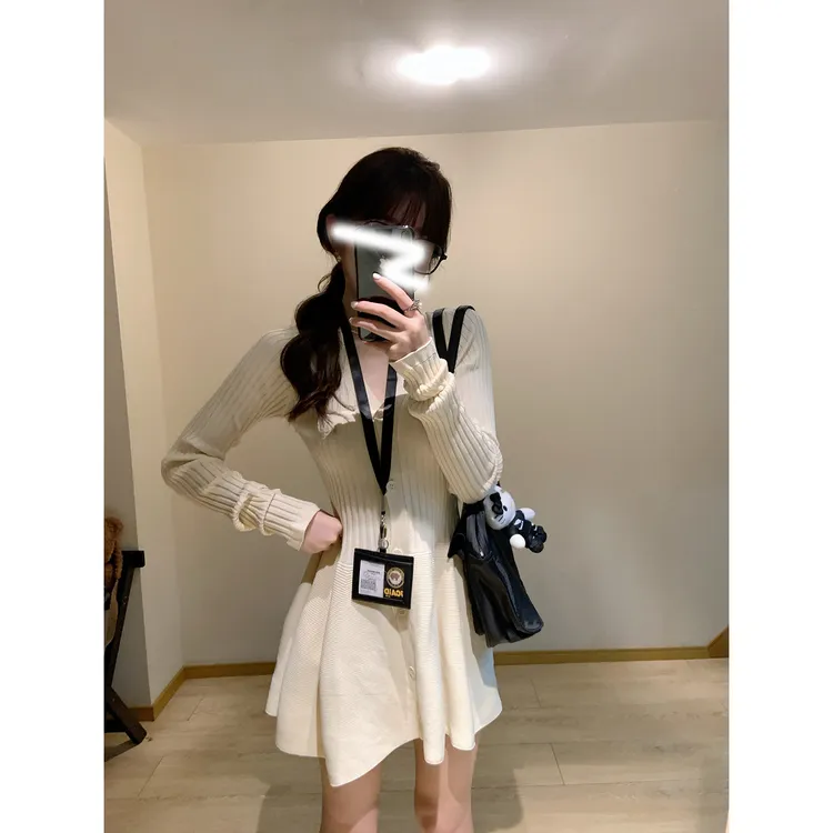 【内搭针织裙】小个子法式长袖修身气质两色收腰显瘦针织连衣裙女