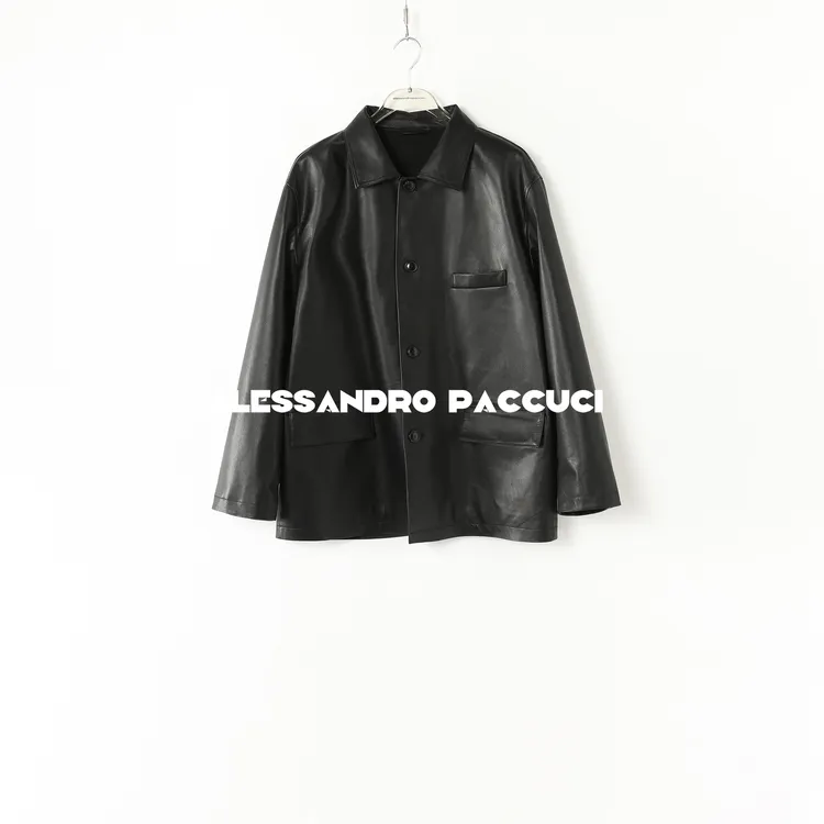 AP洛哥51008PY【黑标/主理人】牛皮翻领纯色宽松时尚百搭休闲皮衣