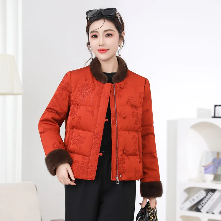 商场同款丽之依然CK8161伊姗精致短毛领缎面白鸭绒羽绒服女2025冬