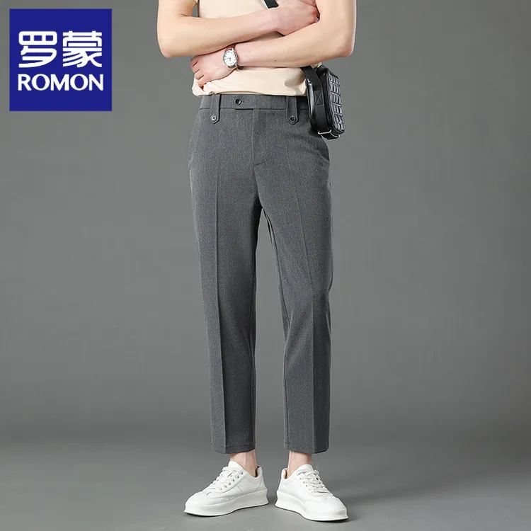 罗蒙九分小西裤男士春秋直筒垂感商务休闲西装裤修身长裤子秋冬