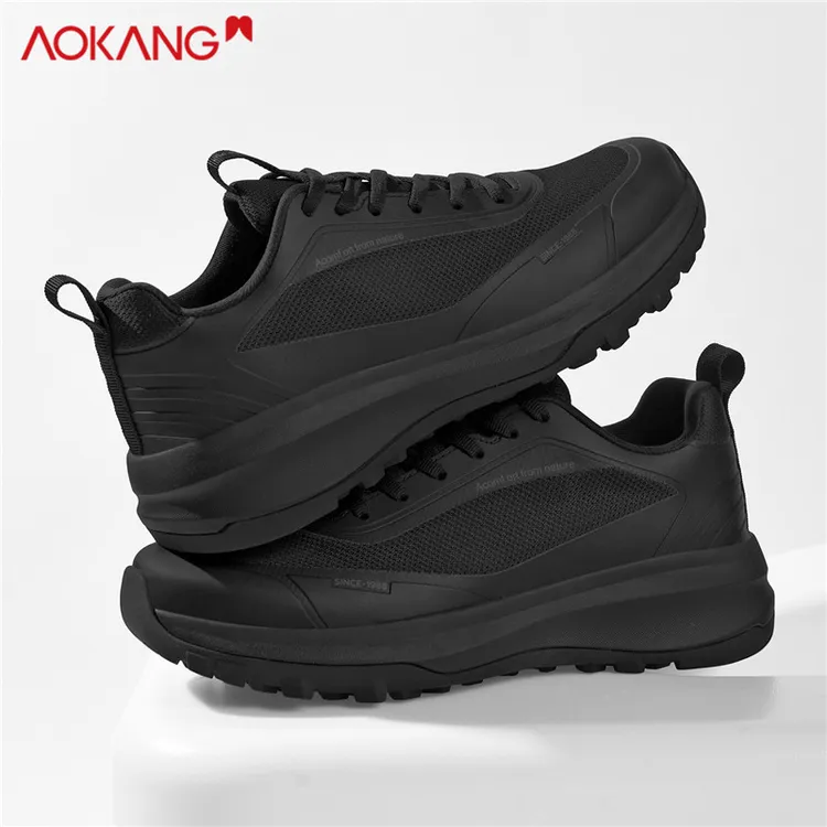 Aokang/奥康2025秋季男士户外黑色皮面四季款舒适百搭运动轻跑鞋