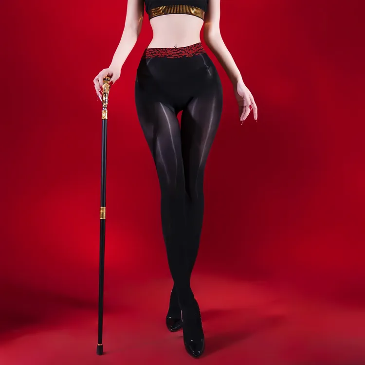 豹纹腰三角裆马油丝袜性感5D超薄油亮丝滑镜面反光912针高密黑丝