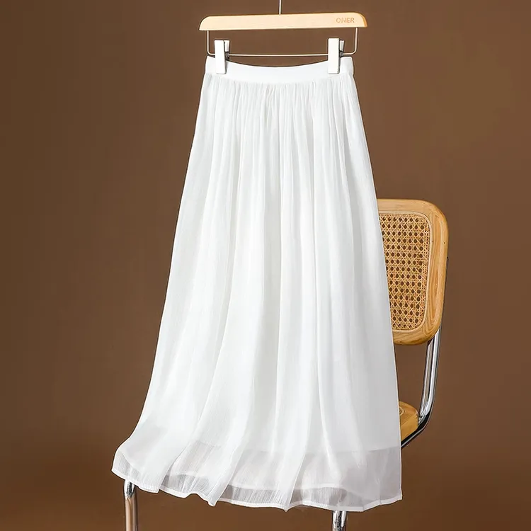 拉夏贝尔A字裙松紧半身裙女2025年秋季新款淑女显瘦垂感琉璃纱裙