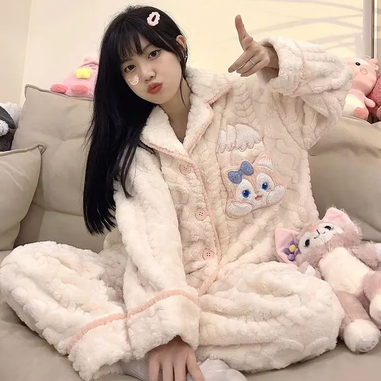 爆款珊瑚绒睡衣女款秋冬加厚加绒外出可穿新款卡通可爱学生家居服