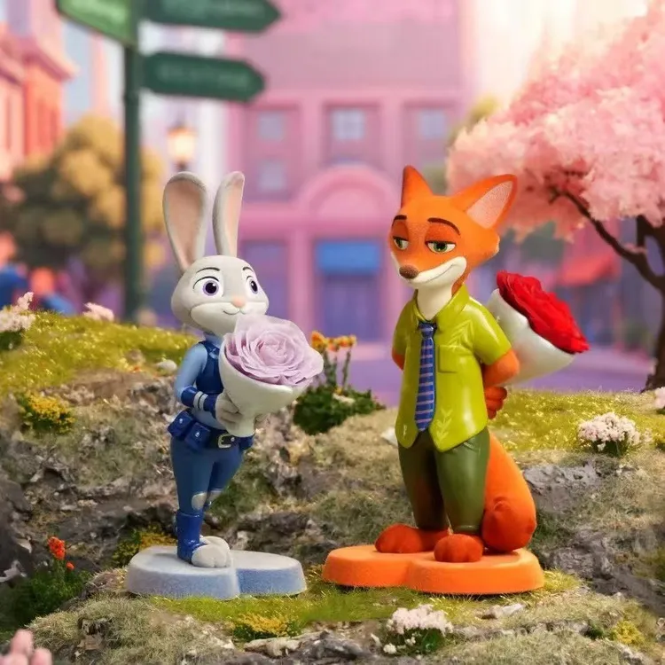 疯狂动物城盲盒潮玩花花动物城周边桌面甜蜜依靠尼克朱迪车载摆件