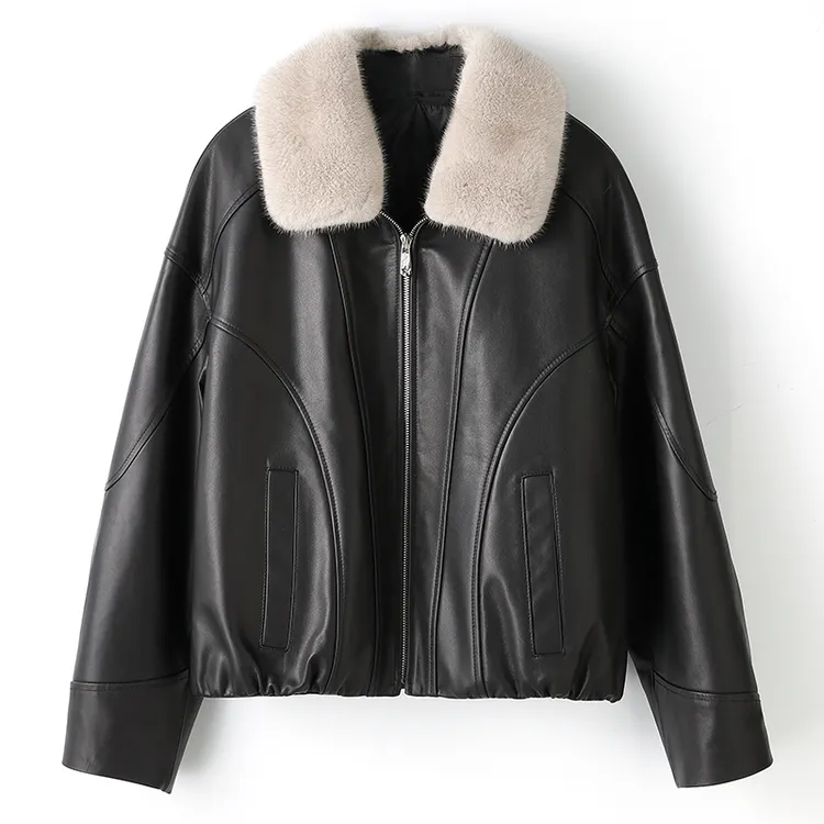 蚕诗缘8926海宁皮衣女真皮羽绒服90白鹅绒头层绵羊皮水貂毛领外套