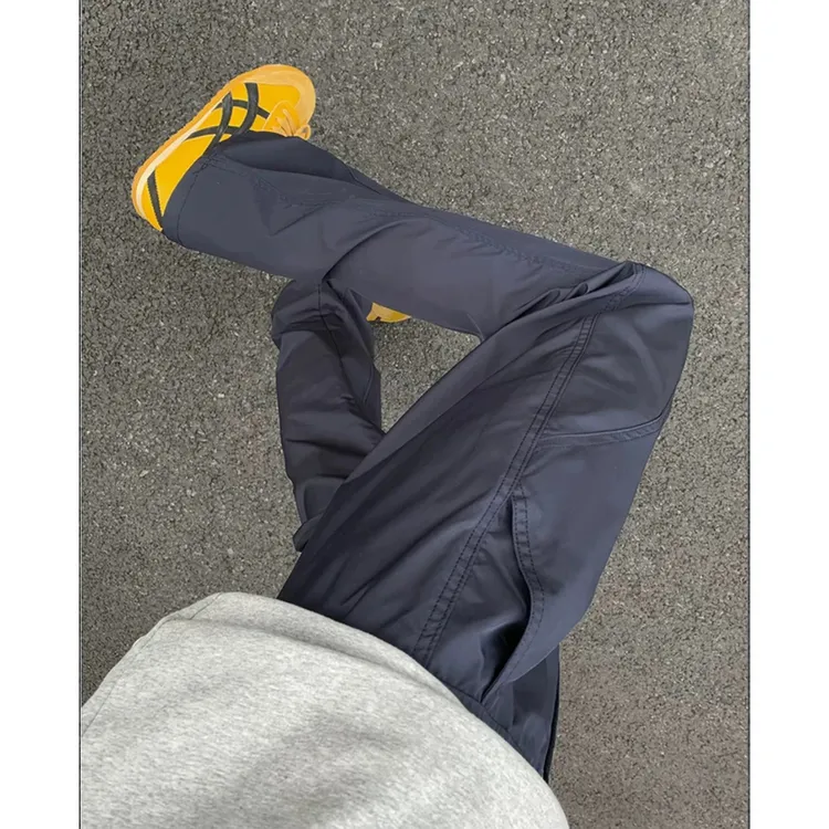 冲锋裤美式cleanfit杏色斜切休闲裤男秋季宽松百搭潮流直筒长裤子