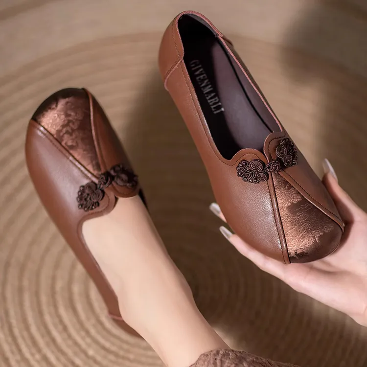 春秋妈妈鞋皮鞋中跟真皮软底粗跟舒适中老年女鞋防滑单鞋女老人鞋