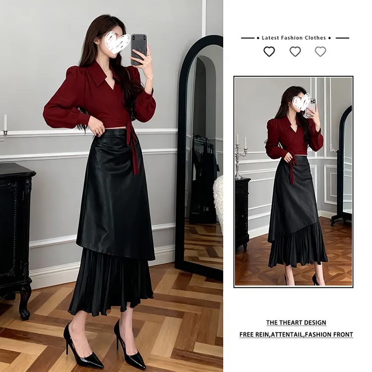 秋冬复古港风套装女2025新款高级感毛衣搭不规则显瘦半身裙两件套