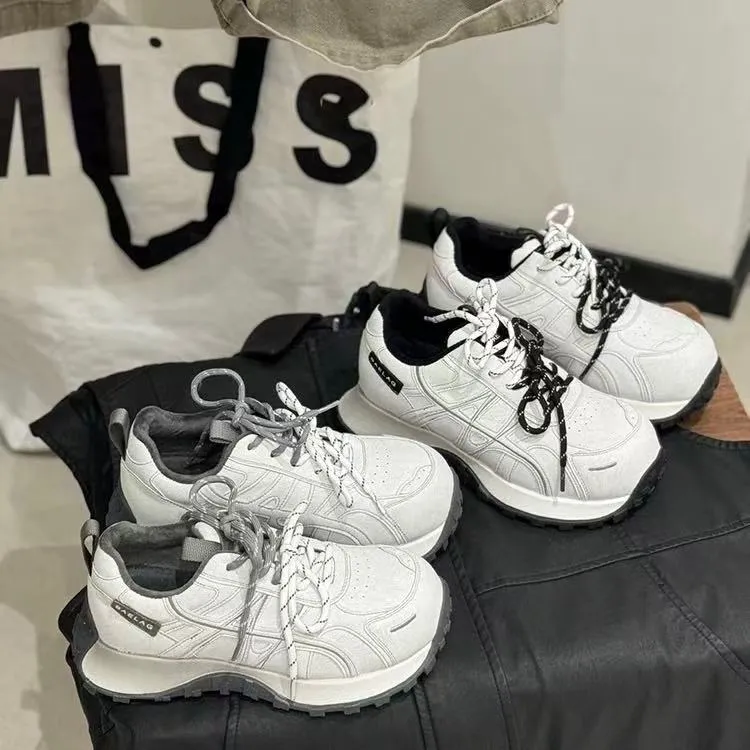 真皮小蛮腰厚底阿甘老爹鞋女2025冬季新款加绒系带休闲运动棉鞋