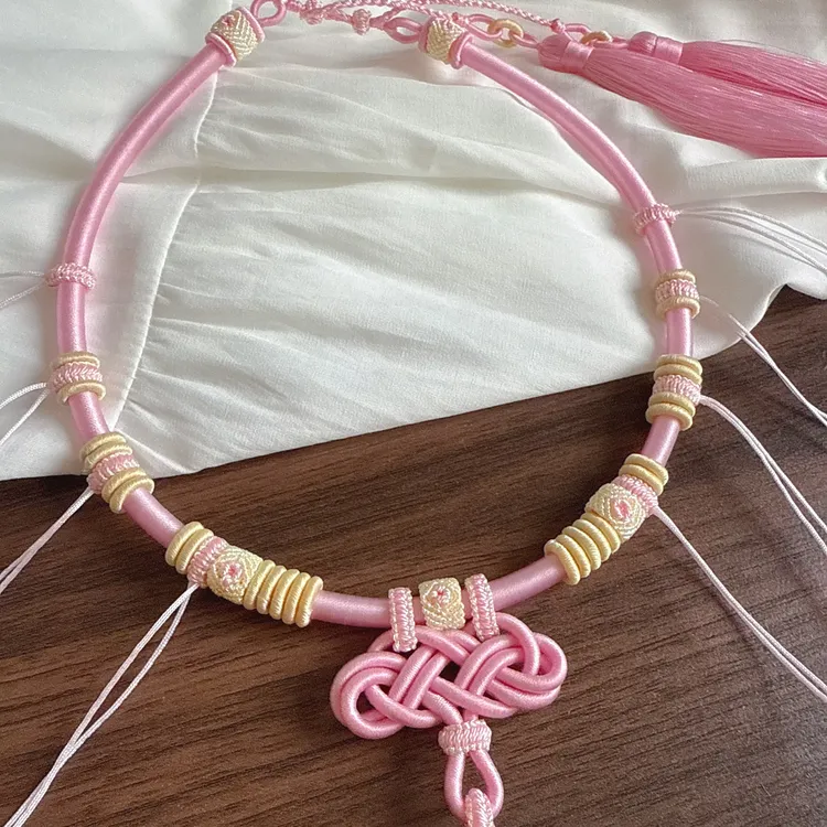手工定制| 粉色女宝宝周岁项圈