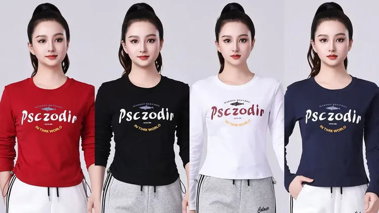 秋季新款时尚百搭广场舞显瘦宽松小鱼字母印花双侧收腰长袖T恤