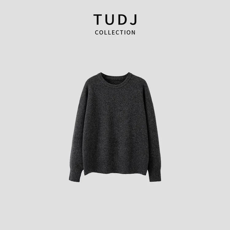TUDJ【100%绵羊毛衫】圆领慵懒套头毛衣高级感宽松百搭秋冬款针织衫