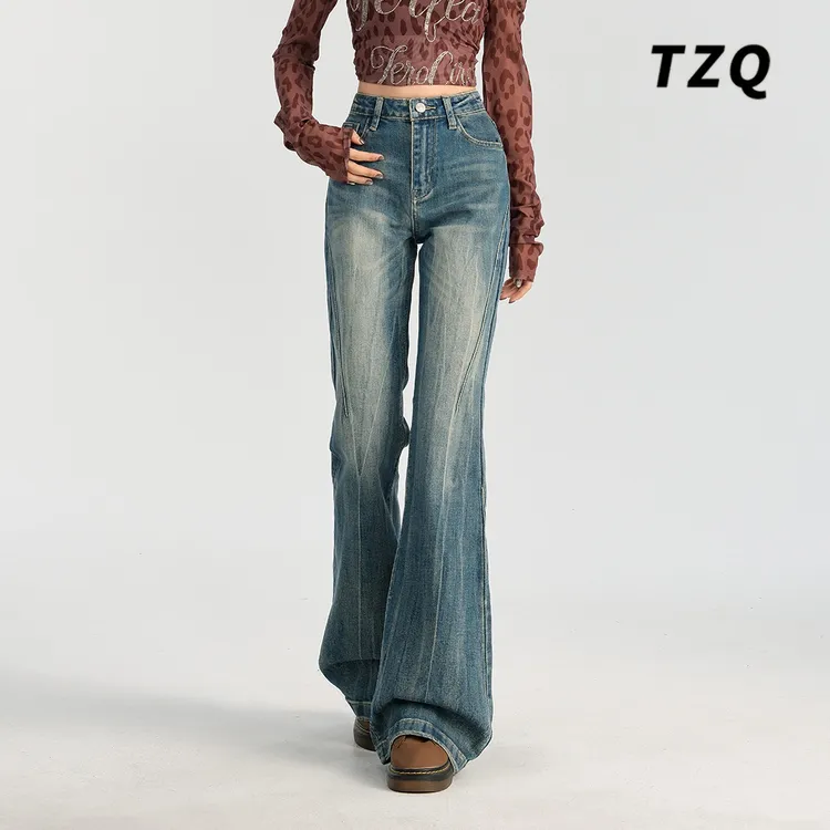 复古蓝微喇牛仔裤女款新款2025秋季高腰显瘦设计感窄版弹力喇叭裤