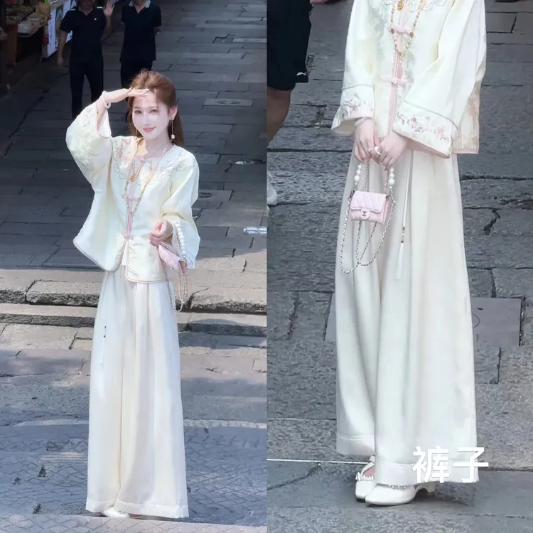 【婷婷】《绫罗裤》国风腰部刺绣阔腿裤 TT2SQTH2256B