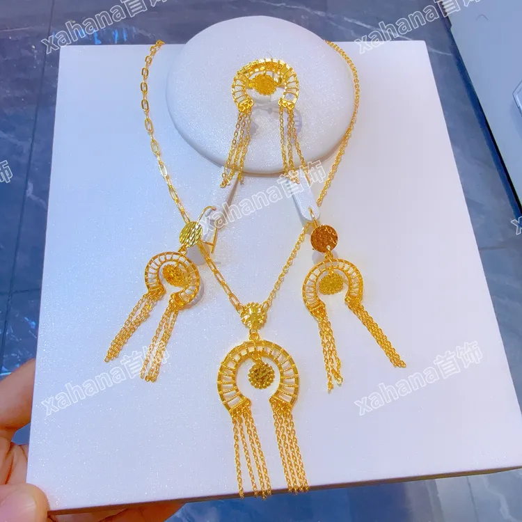 铜合金亚克力项链 新款时尚民族风精美百搭金色三件套首饰气质