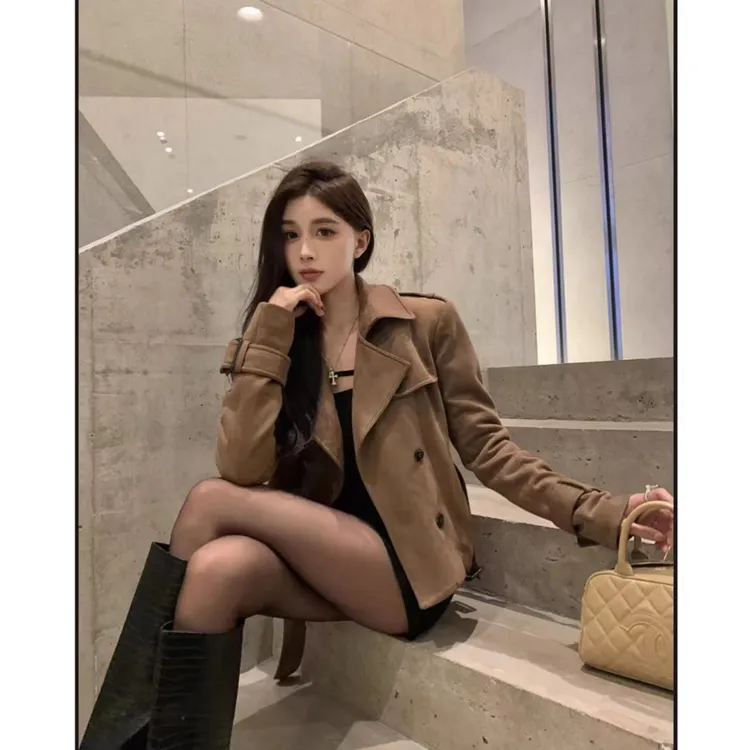 曼曼【伦敦旧梦】复古外套女秋皮衣夹克百搭上衣25193#