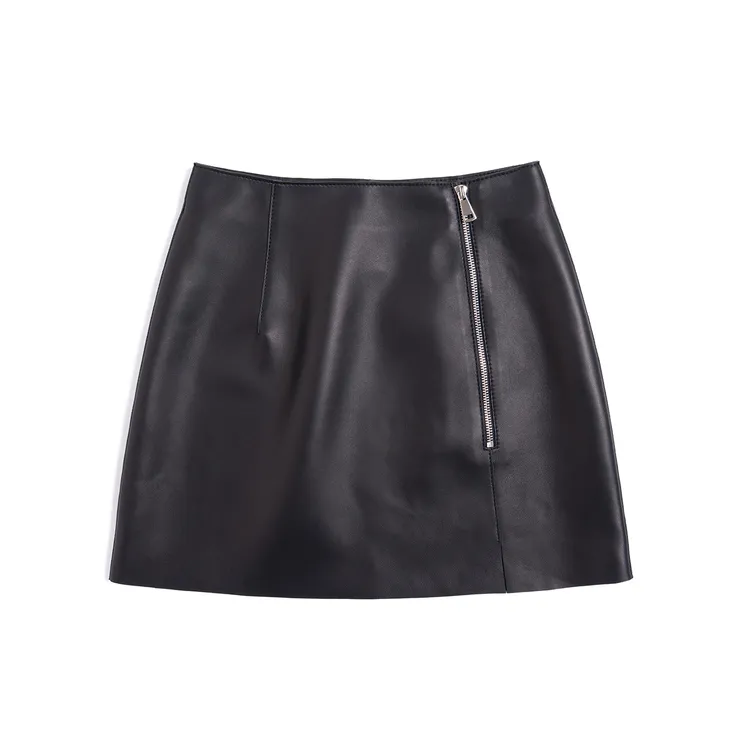 真皮皮裙女半身裙2025秋季新款绵羊皮高腰A字包臀短裙明拉链纯皮
