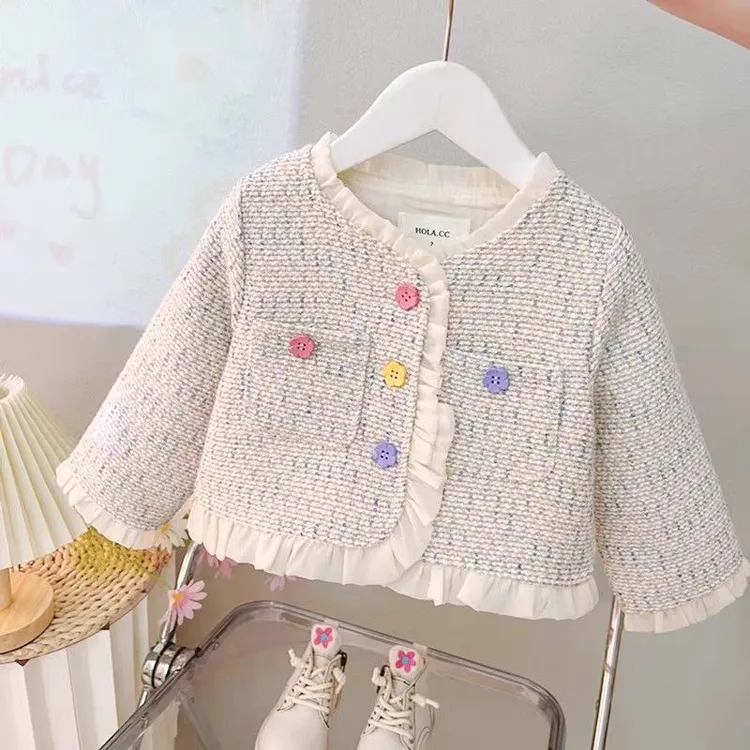 新款小女孩春秋开衫外套儿童春季小香风开衫女宝宝短款外套